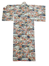 Authentic Vintage Japanese Scenes Kimono. Handmade. Blue/Multi. See Measurements picture