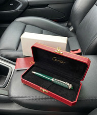 Cartier Roadster Green Ballpoint Pen Silver Trim - Gift Box Luxury New picture