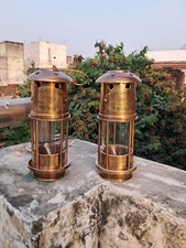 Pair of Vintage Brass Ship Lantern | Nautical Maritime Oil Lamp Decor picture