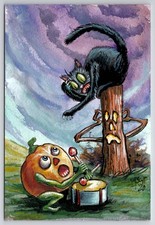 Matthew Kirscht Original Painting Beat Down Halloween Hand Painted Postcard MK8 picture