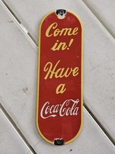 VINTAGE 1950'S PORCELAIN COCA COLA COKE DOOR PUSH PLATE SIGN  picture