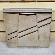 Vintage Silver Tone Geometric Design Makeup Compact Double Mirror Case-Lovely picture