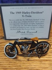 1909 Harley Davidson V Twin Motorcycle By Franklin Mint 1:24 Scale W/Box COA picture