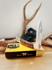 Buck Knife 110 Folding Hunter Lockback Pocket Knife 3-3/4” USA Wood Sheath Box picture