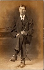 Studio Portrait Of A Man Seated Style Around 1910 RPPC Real Photo Postcard TPR17 picture