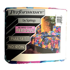 VTG 80s 90s PERFORMANCE by SPRINGS Full Sheet Set NOS Abstract Floral Percale picture