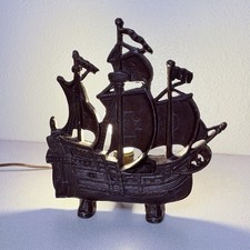 VTG Galleon Ship Accent Lamp Bronze Tone Nautical Night Light 11.75” WORKS picture