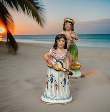 Vintage Occupied Japan Hawaiian Girl Playing Ukulele & Hula Girl Tiki 1940s picture