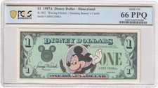1987A R-002 $1 Disney Dollar Waving Mickey/Sleeping Beauty's Castle PCGS 66 PPQ picture