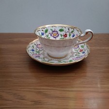 Vintage Royal Chelsea China Hand Painted Colorful Flower Teacup & Saucer 1950s picture