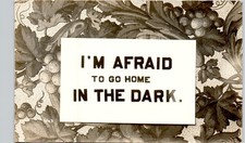 I'M AFRAID TO GO HOME IN THE DARK c1910 postcard quote comic real photo rppc picture