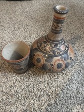 Vintage Tonala Mexican Hand Painted Clayware Pottery Natural Pigments Signed. picture