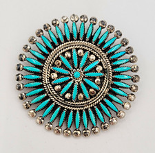 V. Awelagte Zuni Native American Turquoise Needlepoint Sterling Silver Brooch picture