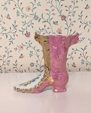 Victorian Decorative Porcelain Shoe Boot Vase Pink Gold Figurine, Collectible picture