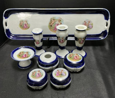 Fantastic Victorian German Porcelain Vanity Set w/Candle Holders - 13 Piece Set picture