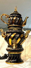 Samovar Vintage Electric Tea Set Cylinder Kettle Ceramic Blue/Gold Decorative picture