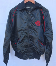 Vintage Harley Davidson Men's M Nylon Bomber Racing Jacket Black Red Made USA B picture