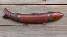 Vintage Hand Carved Fish Knife & Fork Wal Mount Set Wooden Folk Art picture