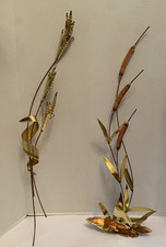 VTG HOME INTERIOR METAL WALL ART DECOR WHEAT BRANCH & CAT TAILS BRASS/COPPER MCM picture