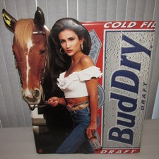 Bud Dry Draft Beer sign GIRL HORSE Budweiser 30x36 LARGE VERY RARE picture