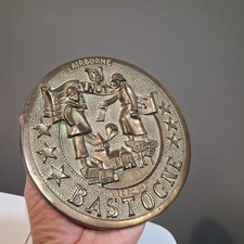 Original WW2 101st Airborne Bastogne NUTS Brass Plaque Round Couvin Belgium picture